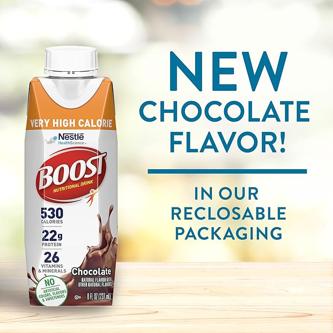 Boost Very High Calorie Strawberry Nutritional Drink – 22g Protein &amp Very High Calorie Chocolate Nutritional Drink – 22g Protein 530 Nutrient Rich Calories 8 Fl Oz (Pack of 24)