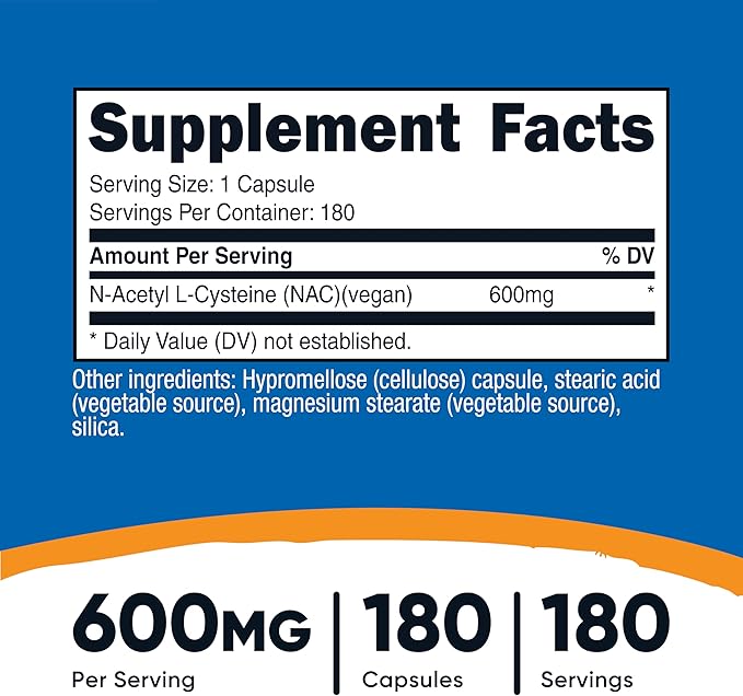 Nutricost N-Acetyl L-Cysteine (NAC) 600mg 180 Capsules - Non-GMO Gluten Free (Pack of 2)