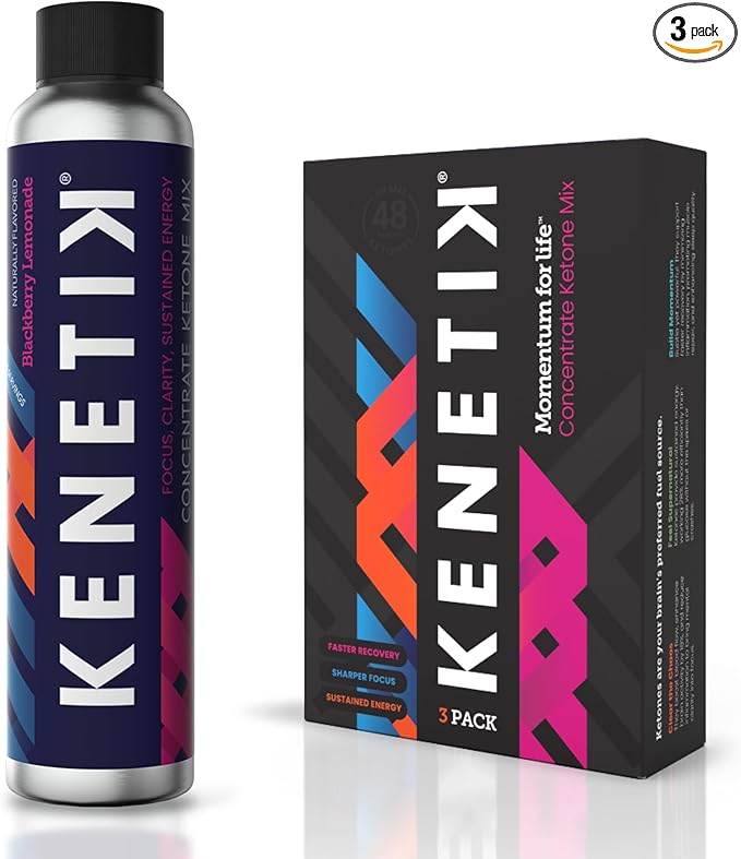KENETIK Caffeine-Free Focus Concentrate – Brain Fuel for Mental Clarity Cognitive Endurance Sugar-Free Bioidentical Ketones (D-BHB) 4oz (4 Servings) – 3 Pack Blackberry Lemonade