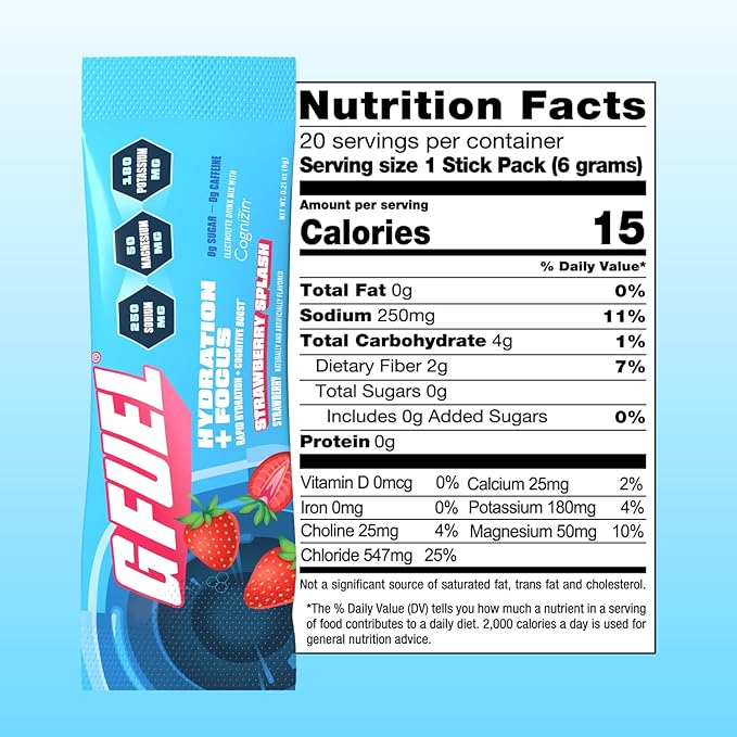 G Fuel Electrolytes Powder for Instant Hydration and Focus | Sugar Free Strawberry Flavor Electrolyte and Nootropic Drink Mix to Sharpen Mental Focus 20 Servings
