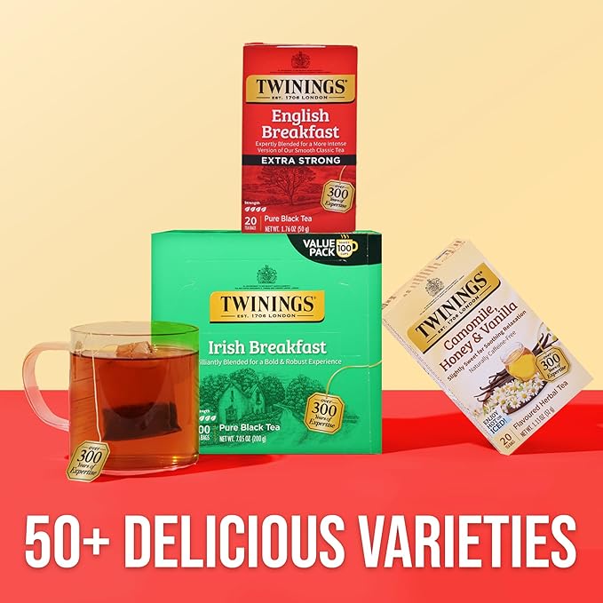 Twinings Extra Strong English Breakfast Black Tea Individually Wrapped Bags 20 Count (Pack of 6) Robust Caffeinated Enjoy Hot or Iced 120 Teabags