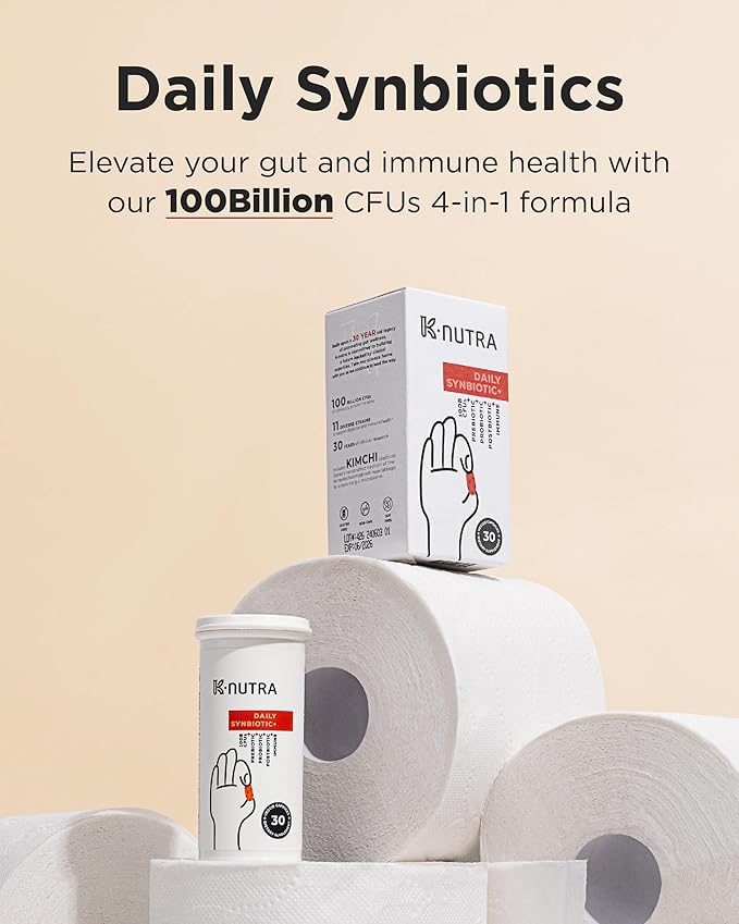 Daily Synbiotic+ (30 Caps) 100B CFU Kimchi Postbiotic &amp K-Collagen Soft Peach Collagen Jelly (30 Sticks) - Digestive &amp Skin Health