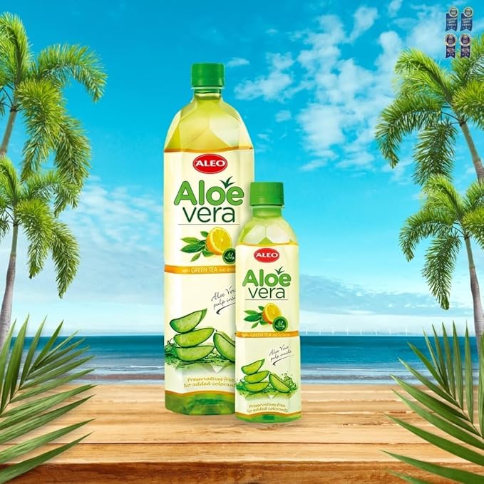 ALEO 0.5L Premium Green tea and Lemon Aloe Vera Drink - Natural No Preservatives No Artificial Colors Superior Taste Award 2025