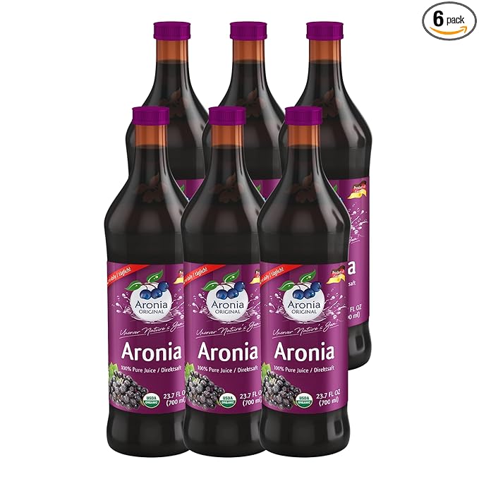 Aronia ORIGINAL Organic Aronia Berry Juice 23.7 Fl Oz (6-Pack) | No Added Sugar Not From Concentrate 100% Pure Aronia Fruit | Amber Glass Bottle | Vegan Organic Non-GMO Black Chokeberry