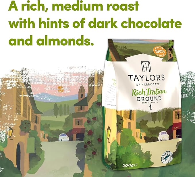 Taylors of Harrogate Ground Coffee (Each Pack 200g) Pick Any 6 from 7+ Flavours Inc. Rich Italian After Dark Hot Lava Java Decaf Lazy Sunday Flying Start and Brasilia