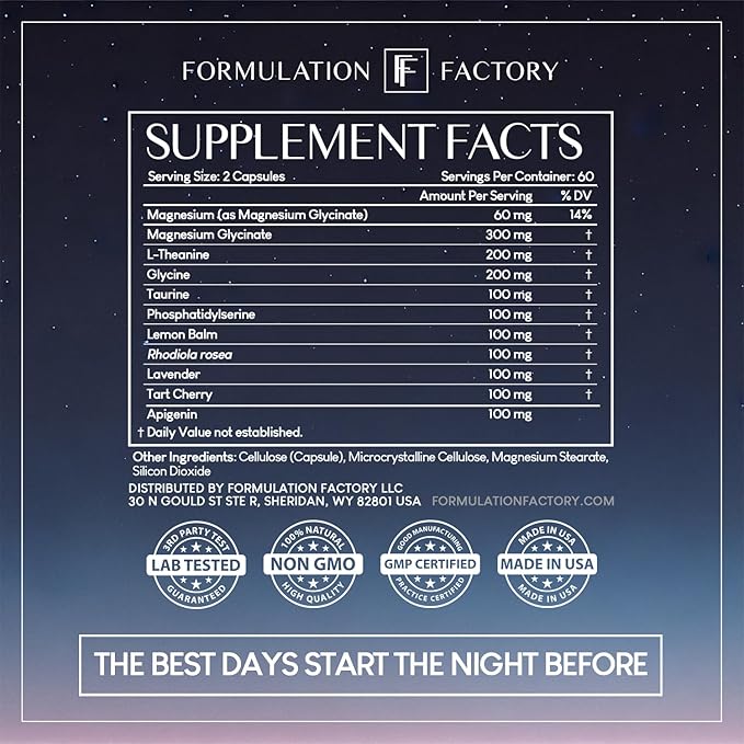 Formulation Factory The Night Before 10-in-1 Midnight Maximizer Sleep Supplement Magnesium Glycinate L-Theanine &amp More Stress Relief Relaxation Focus (6 Month Supply 360 Capsules)