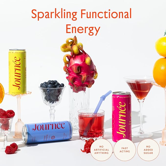 Journée Wellness Energy Drink Natural Caffeine Lion’s Mane L-Theanine 125 mg Caffeine Real Fruit Juice All Natural 0 Added Sugar Cognition Immunity - Variety Pack - Pack of 12