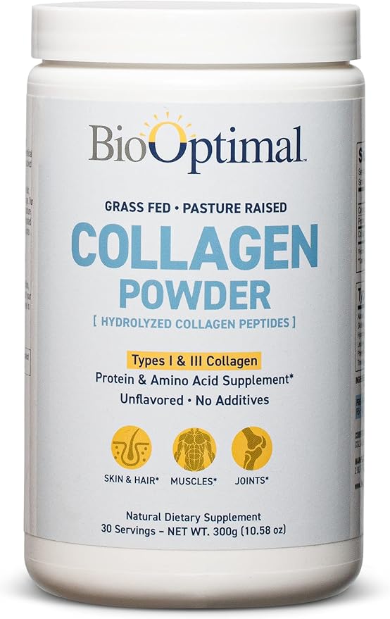 BioOptimal Collagen Peptides Powder - Grass-Fed Pasture-Raised Hydrolyzed Protein Supplement for Skin Hair &amp Nails - Non-GMO Zero Sugar Daily Supplement for Men &amp Women (30 Servings)