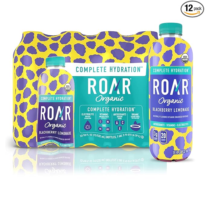 ROAR Complete Hydration Organic - Electrolyte Drinks Loaded with Vitamins C B5 B12 - Non-GMO Gluten-Free - Blackberry Lemonade - 12 pc
