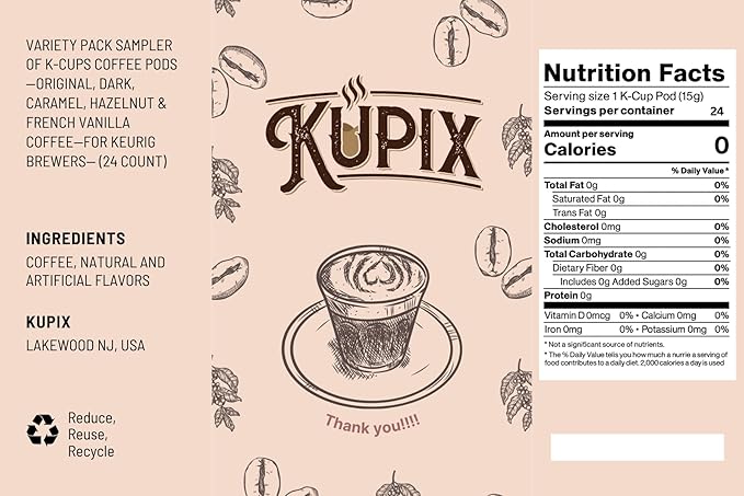 Variety Pack Sampler of K-Cups Coffee Pods—Original Dark Caramel Hazelnut &amp French Vanilla Coffee—for Keurig Brewers— (24 Count)