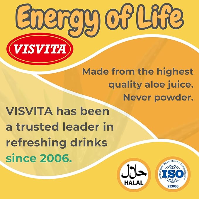 VISVITA Aloe Vera Juice with Real Pulp Mango | Digestive Health Hydration &amp Energy Boost | No Artificial Colors 16.9 oz (Pack of 20)