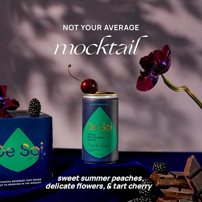 De Soi Purple Lune Mocktails NA Drinks 8 fl oz (12-pack) - Adaptogen Drink Sparkling Drink with Calming Botanicals Mocktail Drinks Gluten Free No Artificial Flavors