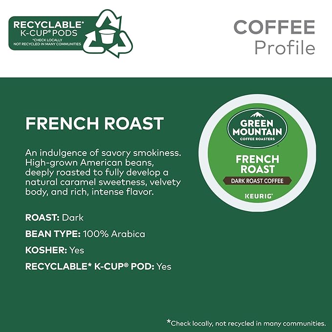 Green Mountain Coffee Roasters French Roast Keurig K-Cup Pods Dark Roast Coffee 60 Count (6 Packs of 10)