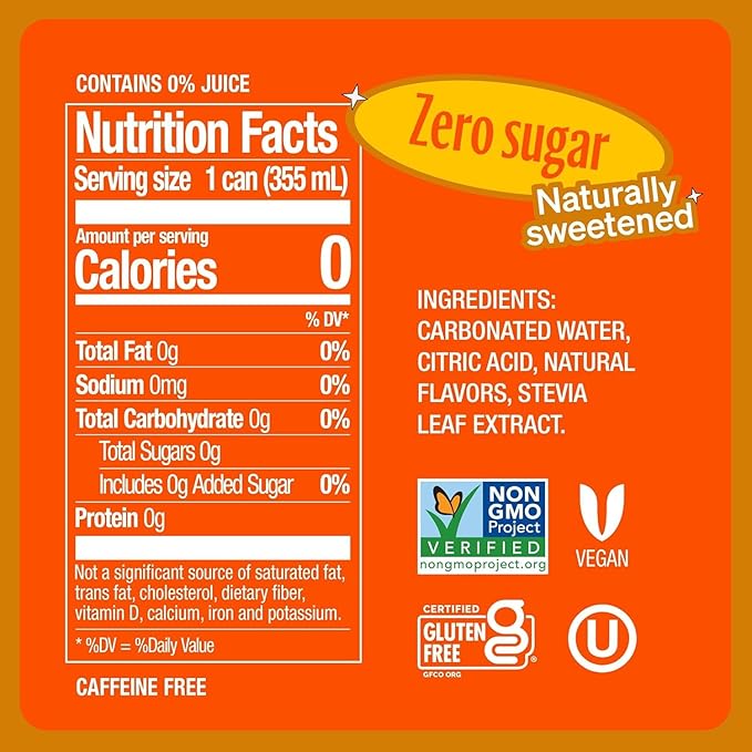 Generic Z e v i a Zero Calorie Soda Orange 12 Ounce Cans (Pack of 6)