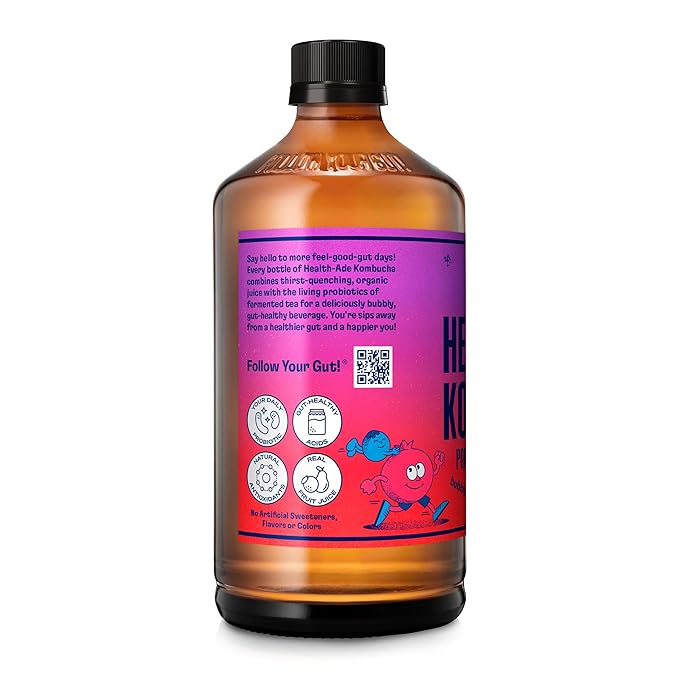 Health-Ade Kombucha Tea Organic Drink Fermented Tea with Living Probiotics Detoxifying Acids Supports Gut Health Non-GMO Vegan Gluten Free 12 Pack (16 Fl Oz Bottles) Pomegranate Blueberry