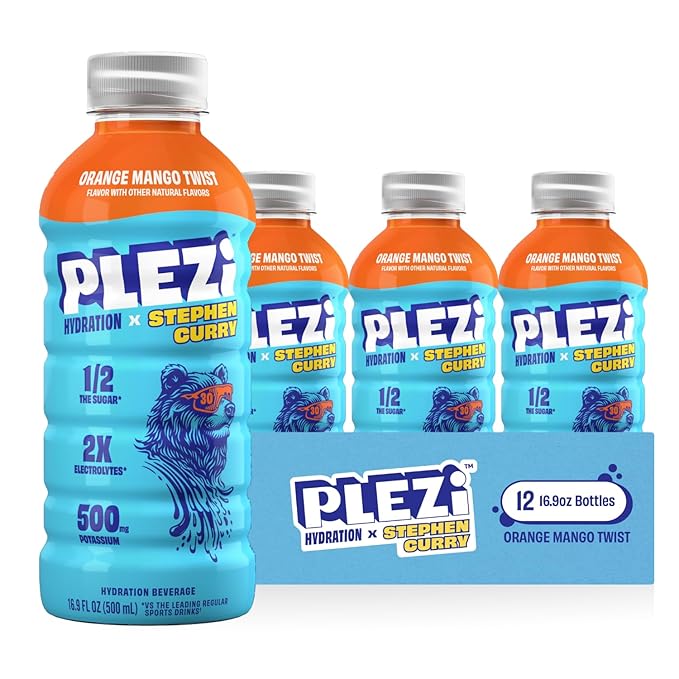 PLEZi FiZZ Cherry Limeade &amp Orange Mango Hydration Drink Bundle – Sparkling Juice &amp Electrolyte Beverage with Real Fruit Juice No Added Sugar Low Sugar – 12 Fl Oz + 16.9 Fl Oz (24 Pack Total