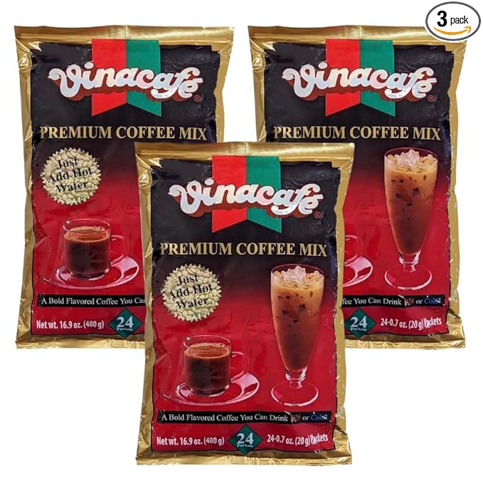 Vinacafe Premium 3 in 1 Instant Coffee Mix New &amp Improved Version Unique Blend of Both Arabica &amp Robusta Coffee Beans 72 Count Packets (3 Bags)