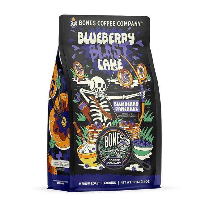 Bones Coffee Company Blueberry Blast Cake With French Toast Ground Coffee 12 oz Bundle