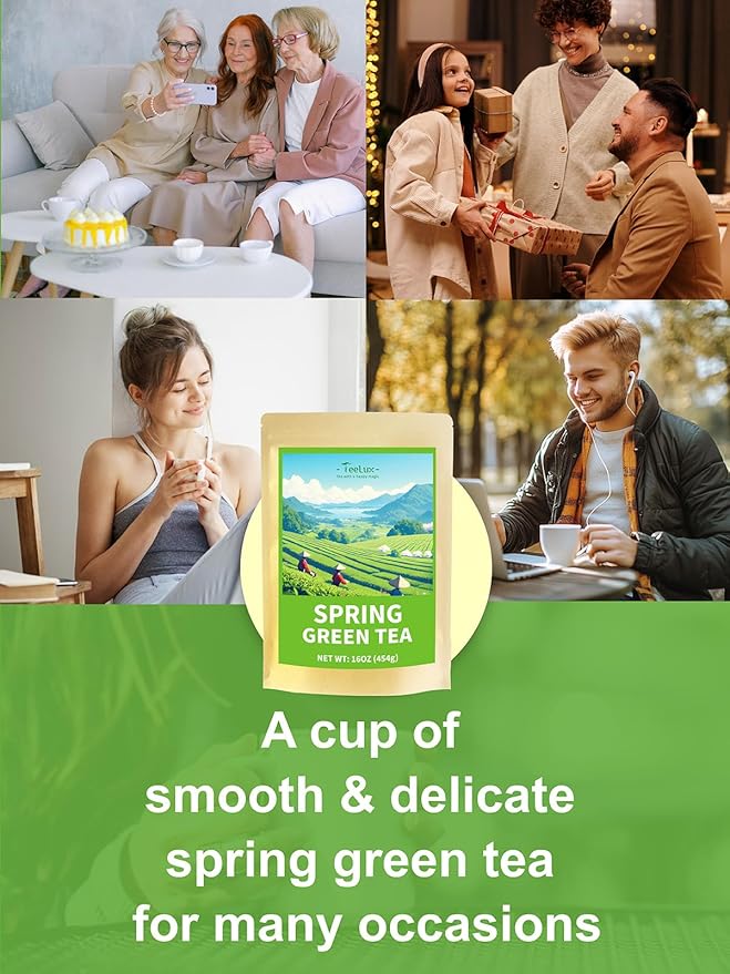 TeeLux Green Tea Loose leaf Premium Early Spring Green Tea Fresh &amp Mellow Taste Handpicked Young Leaves &amp Buds 16oz