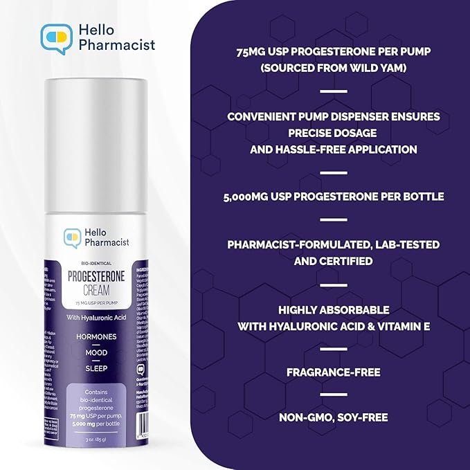 HelloPharmacist BioIdentical Progesterone Cream 3 oz – Made in USA