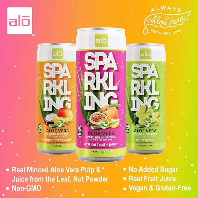 ALO Sparkling White Grape Carbonated Aloe Vera Juice Drink | 11.2 fl oz Pack of 12 | Plant-Based Beverage Vegan