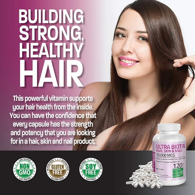 Bronson Marine Collagen Peptides Hydrolyzed Protein Powder + Ultra Biotin 10000 Mcg Hair Skin and Nails Supplement