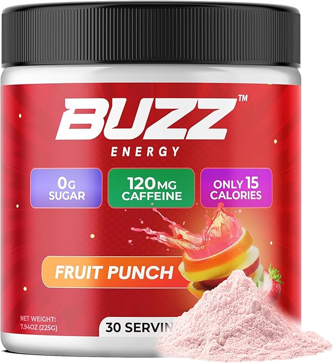 Morning Buzz Energy Drink Powder - Energy Boost Drink Mix - Sugar-Free Energy Powder with Antioxidants - Morning Kickstart and Sports Nutrition Endurance Product - 30 Servings Fruit Punch 7.9 Ounces