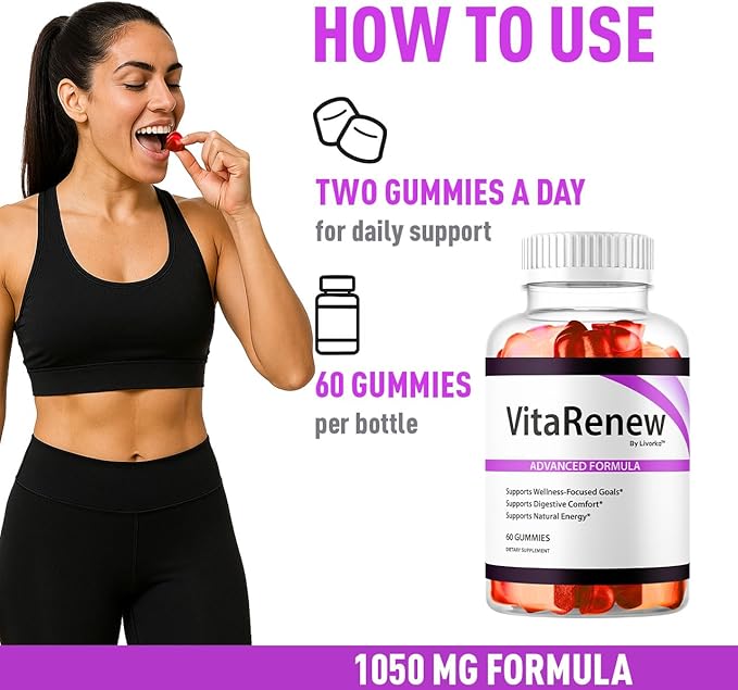 (2 Pack) VitaRenew Gummies - Original VitaRenew Advanced 1050MG Formula - Maximum Strength Supplement Gummy Official Formula Vita Renew All Natural Overall Wellness Support 120 Gummies for 2 Months