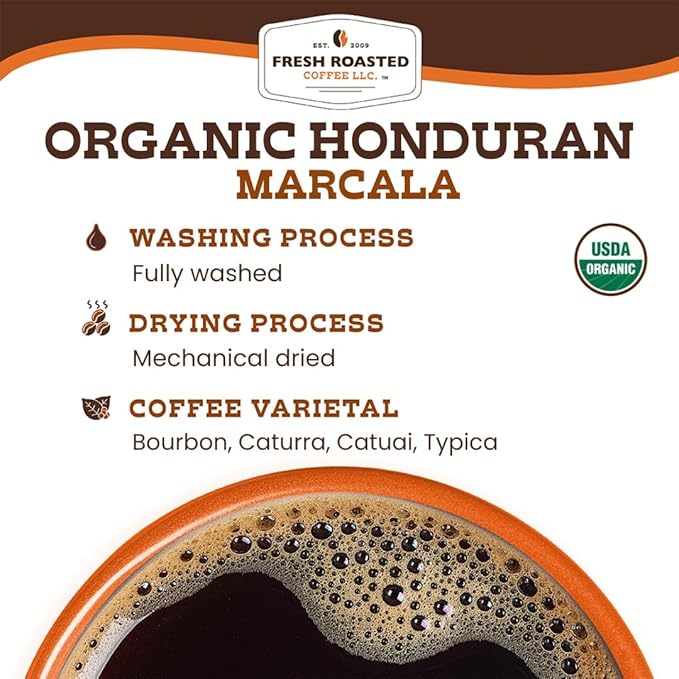 Fresh Roasted Coffee Organic Honduran Marcala | USDA Organic 100% Single Origin Kosher | Medium Roast 72 Pods for K Cup Brewers