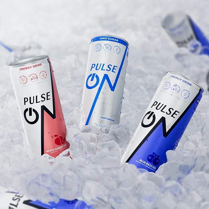 PulseOn Energy Drink- 200mg Natural Caffeine Taurine and Vitamin B|Zero Sugar Reduced Sugar 11.2 fl oz((Pack of 24)