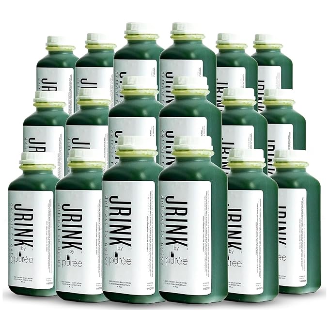 JRINK by Purée Daily Green Juice Cold Pressed Organic Fruit and Vegetable Blend Detox Cleanse Healthy Raw Greens Drink No Preservatives Juice Cleanse 16oz HDPE Bottles Pack of 18