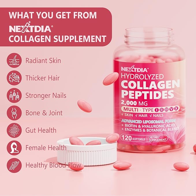 2 Pack Liposomal Collagen Peptides Pills for Women 2000mg Multi Hydrolyzed Collagen Type I II III V X with 2500mcg Biotin - Collagen Supplements Softgels with Hair Skin &amp Nails Vitamins 240
