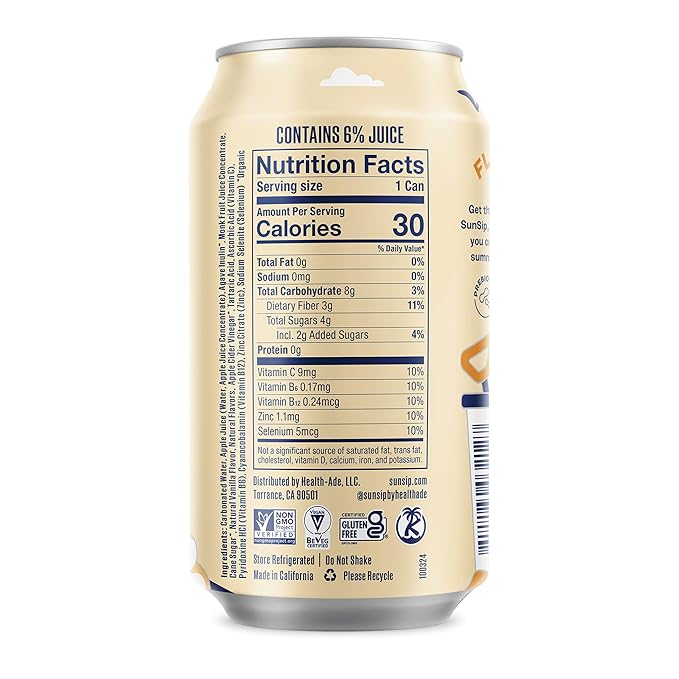 SunSip Prebiotic Soda by Health-Ade Better-for-You Soda Swap Beverage with Vitamins &amp Minerals Naturally Sweetened with 4g of Sugar Cream Soda 11.5 oz (12 Pack)