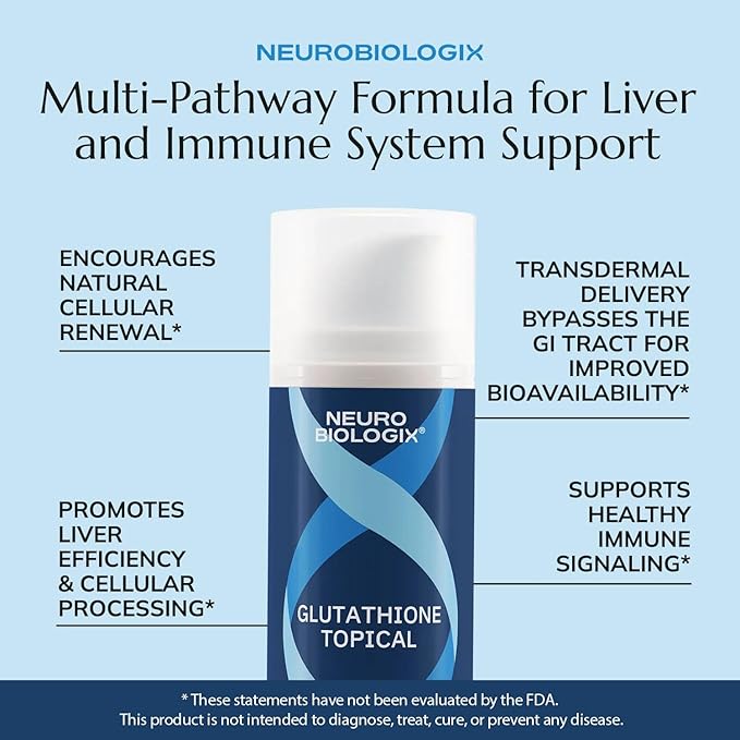 Neurobiologix Glutathione Topical Cream Transdermal L-Glutathione with Vitamin E B12 B3 &amp Folate L-Carnosine Essential Oils &amp Antioxidants Immune &amp Cellular Wellness Support 1.7 Oz