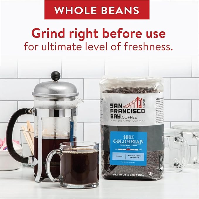 San Francisco Bay Coffee - Medium Roast Whole Bean Coffee - 100% Colombian (2 lb bag)