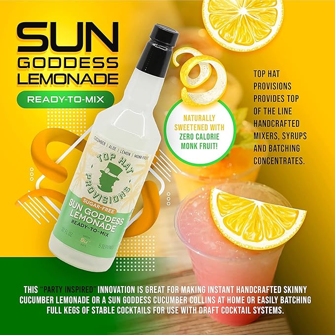 Top Hat Keto Sugar Free Cucumber Lemonade Mix - Naturally Sweetened with Monk Fruit - Craft Mixer for Skinny Cocktail Drinks - 2 Pack of 32oz Bottles