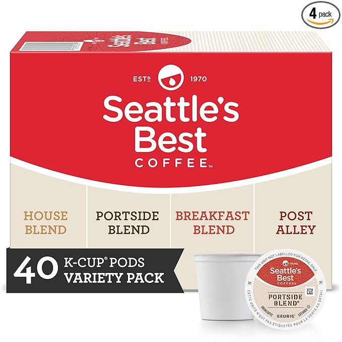 Seattle's Best Coffee K-Cup Coffee Pods Variety Pack Dark and Medium Roast Keurig Brewers 100% Arabica 4 Boxes (40 Pods Total)