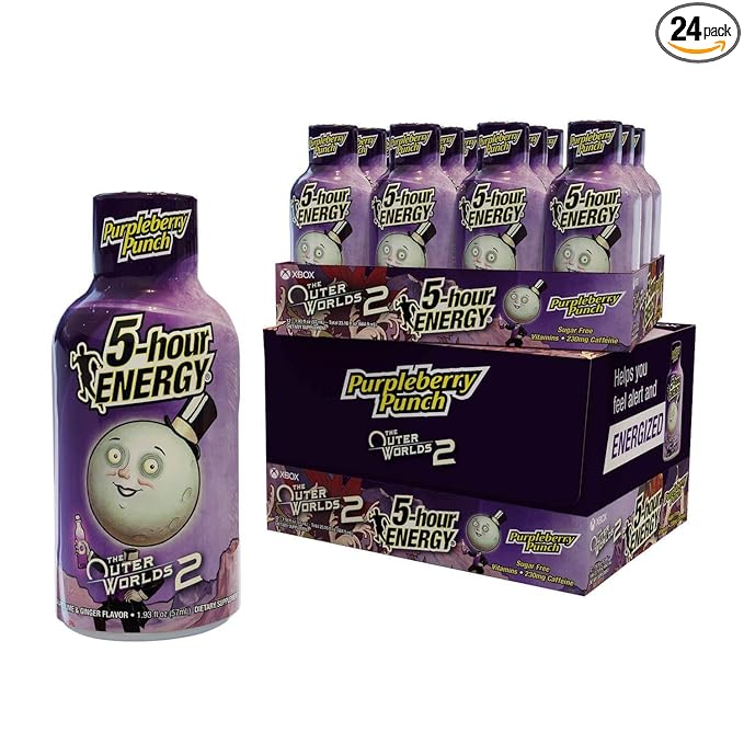 5-hour Energy Shots Outer Worlds 2 Purpleberry Punch Flavor 1.93 Fl Oz Pack of 24
