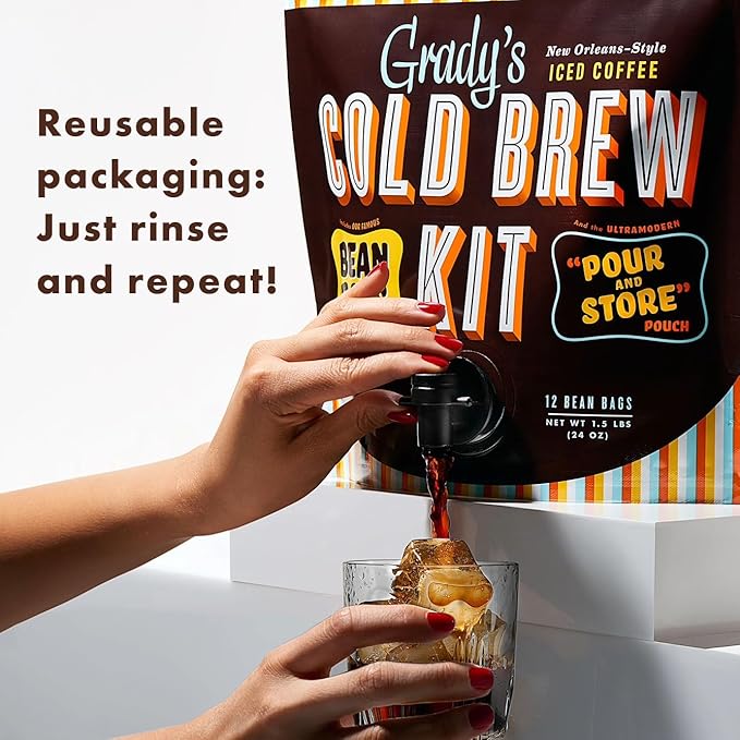 GRADY’S COLD BREW New Orleans Style 100% Arabica Ground Coffee &amp Chicory Pouches 2 All-in-One Cold Brew Kits each with 12 Easy-to-Brew Beans Bags Makes 72 drinks
