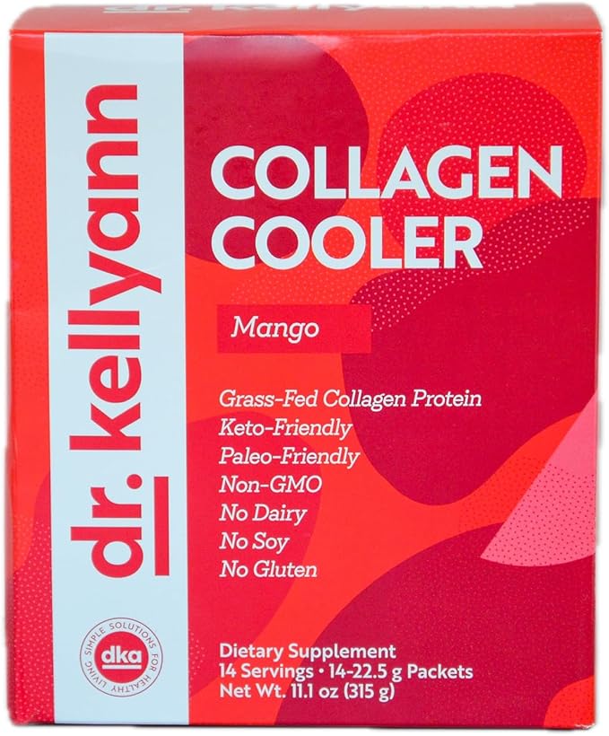Dr. Kellyann Collagen Cooler – Mango | 15g Grass-Fed Collagen Protein per Serving | Keto &amp Paleo Friendly Non-GMO Dairy-Free | 14 Servings