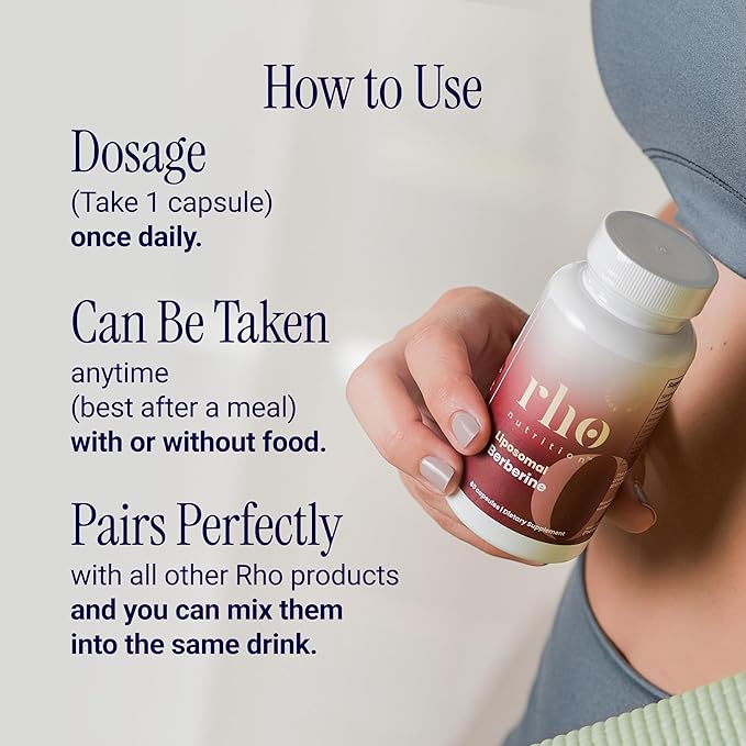 Rho Nutrition Liposomal Berberine Capsules - Ultra High Absorption Supplement – Supports Immune Function Gut Health and Metabolic and Cardiovascular Health (60 Capsules)