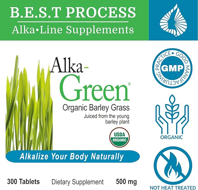 Alka•Green Tablets (12 Pack) Best Process Alkaline — Nutrient Dense Organic Barley Grass Supplement — Natural Source of Enzymes &amp Amino Acids