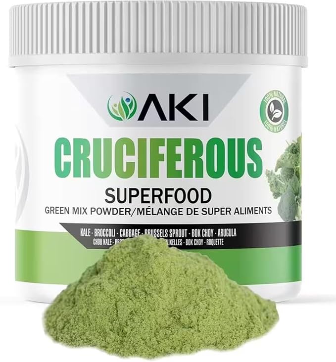 AKI Cruciferous Superfood Green Mix Powder - Made from Kale Broccoli Brussels Sprouts Cabbage - Packed with Essential Phytonutrients &amp Vitamins ((5.3oz/150g))