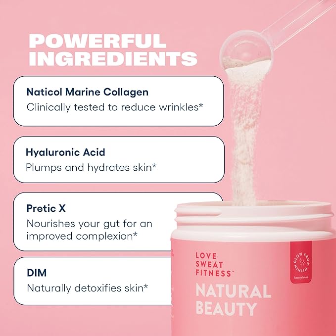 Love Sweat Fitness Marine Collagen Peptides for Women | Skin Hydration Hair &amp Joint Support | Collagen Powder Supplement | Natural Beauty Pink Dragonfruit | Non-GMO | 28 Servings