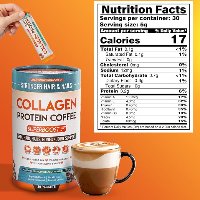 Collagen Peptides Coffee Powder for Weight Loss – Supports Digestion Bloating Energy &amp Focus Fat Burning Joint Skin Hair &amp Nails – High-Protein for Women &amp Men (30 Servings)