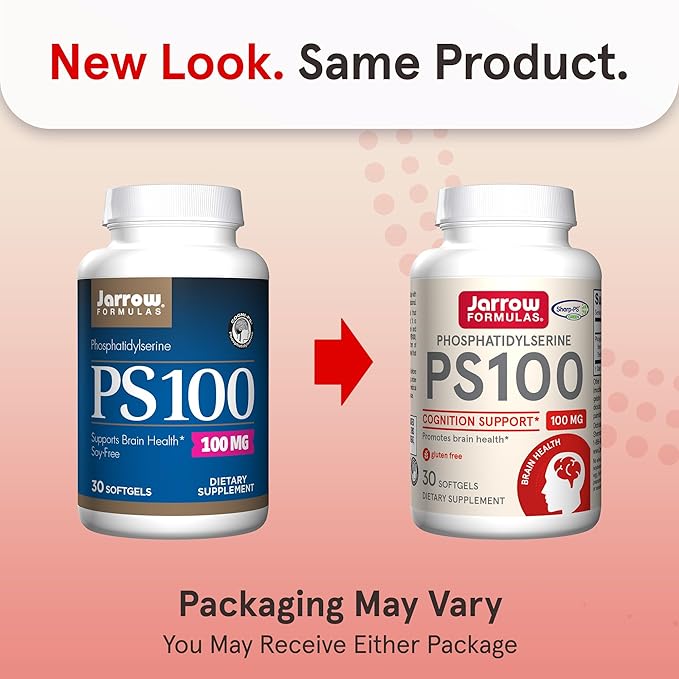 Jarrow Formulas PS100 Phosphatidylserine 100mg Dietary Supplement for Brain Health and Cognitive Function Support 30 Softgels Up to a 10-30 Day Supply