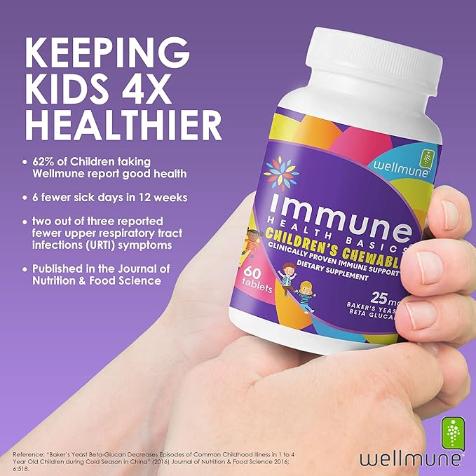 Children's Chewable Tablets Wellmune Clinically Proven Highly Purified Beta Glucan Immunity Supplements for Children Kids-Approved!