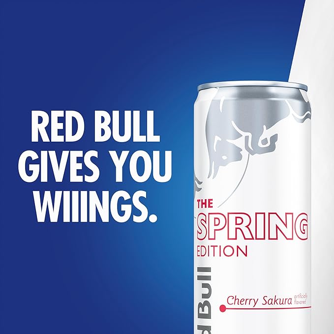 Red Bull Spring Edition Energy Drink Cherry Sakura 114mg Caffeine Taurine &amp B Vitamins 12 oz. Pack of 24 Cans
