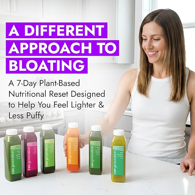 Raw Generation 7-Day Debloat Reset Cleanse – Plant-Based Nutritional Reset for Bloating &amp Digestive Comfort | Cold-Pressed Raw Juice Program to Help You Feel Lighter &amp Less Puffy