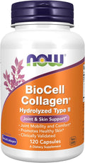 NOW Foods Supplements BioCell Collagen® Hydrolyzed Type II Clinically Validated 120 Veg Capsules
